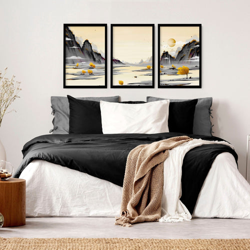 Art prints Japanese for bedroom | set of 3 wall art prints