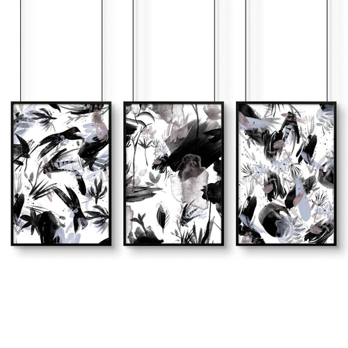 Black and white wall pictures | set of 3 wall art prints