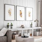 Artwork for a living room | set of 3 Shabby Chic wall art prints
