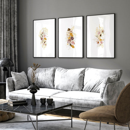 Artwork for a living room | set of 3 Shabby Chic wall art prints