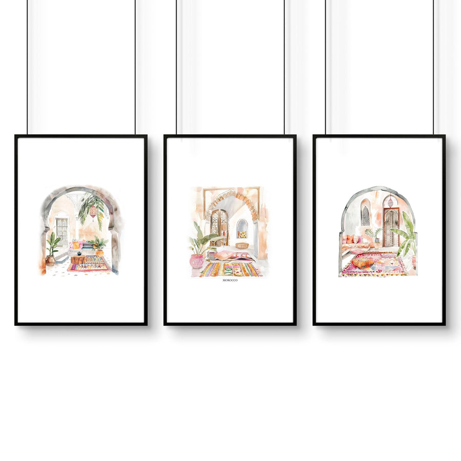 Artwork With Frame | Set of 3 Moroccan Inspired Wall art Prints