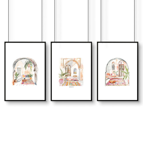 Artwork With Frame | Set of 3 Moroccan Inspired Wall art Prints