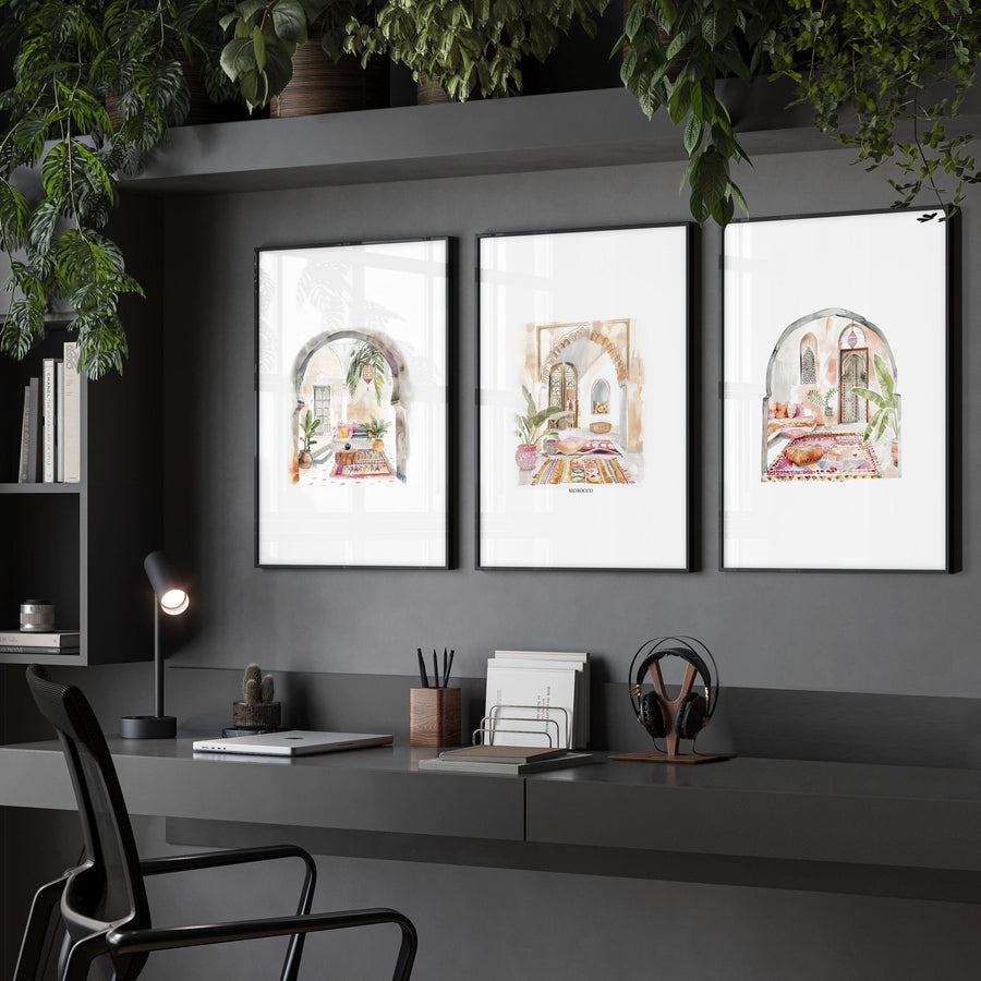 Artwork With Frame | Set of 3 Moroccan Inspired Wall art Prints