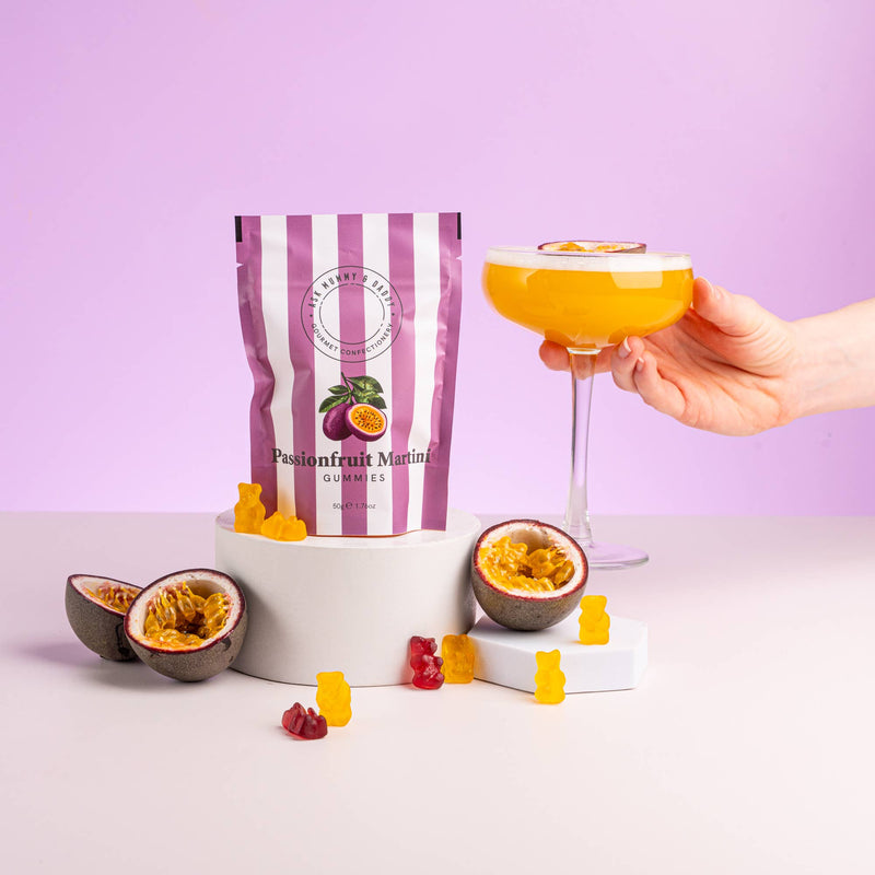 Ask Mummy & Daddy Passionfruit Martini Gummies 50g Pouch – Passionfruit Bear Sweets