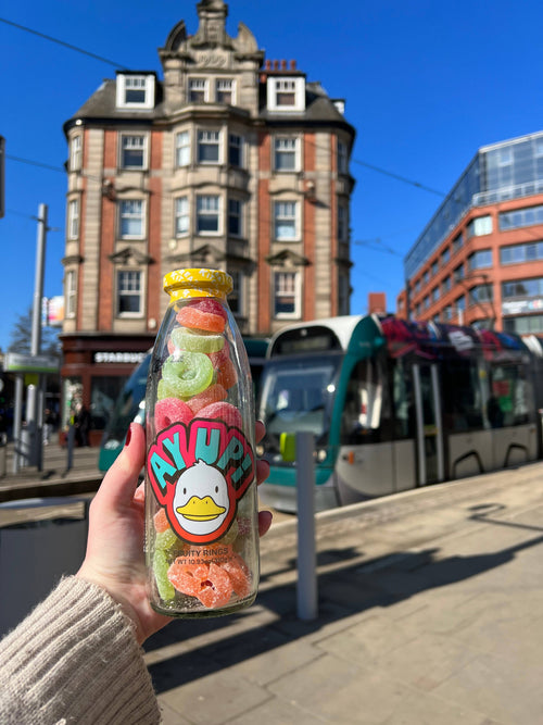 Ay Up Me Duck Charity Support Vegan Sweet Message Bottle