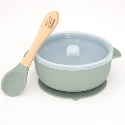 Baby Suction Bowl With Lid & Bamboo Spoon