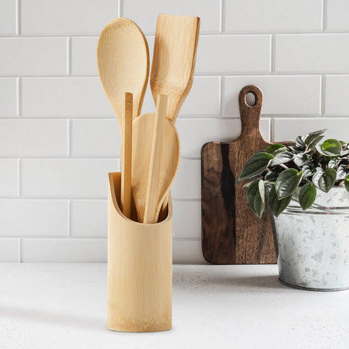 Bamboo Kitchen Utensils with Holder Set