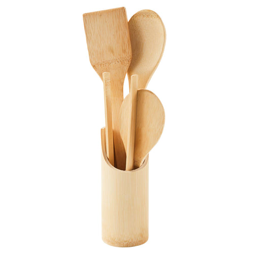 Bamboo Kitchen Utensils with Holder Set
