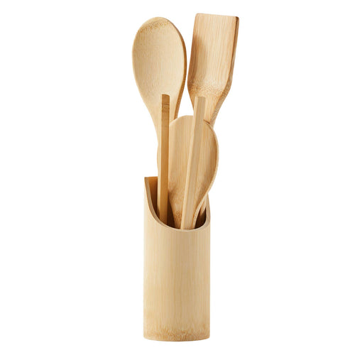 Bamboo Kitchen Utensils with Holder Set