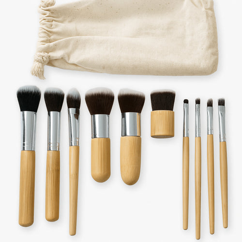 Bamboo Makeup Brush Set with Soft Synthetic Bristles – 10 Piece Kit