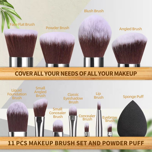 Bamboo Plastic Free Makeup Brushes, Soft Bristles For Makeup Application - 12 Pack