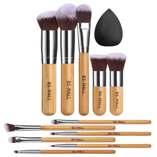 Bamboo Plastic Free Makeup Brushes, Soft Bristles For Makeup Application - 12 Pack