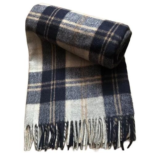 Bannockbane Silver Recycled Wool Blanket in Soft Check Pattern
