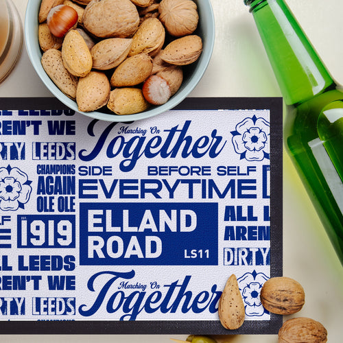 Leeds - Word Montage - White & Blue - Bar Runner