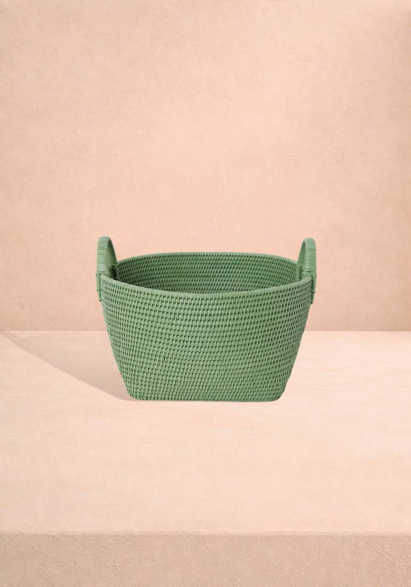 Handy Handwoven Rattan Basket - Green
