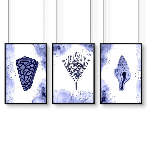 Bathroom decor blue | set of 3 wall art prints