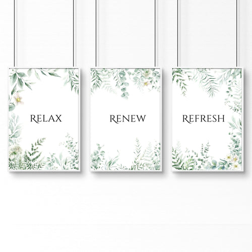 Bathroom Decor Green | Set of 3 wall art prints