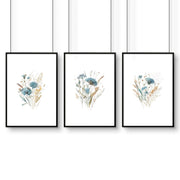 Bathroom Wall Art Blue | Set of 3 Botanical Wall art Prints