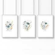 Bathroom Wall Art Blue | Set of 3 Botanical Wall art Prints