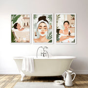 Bathroom Wall Decor Framed | Set of 3 Boho Women Wall art Prints