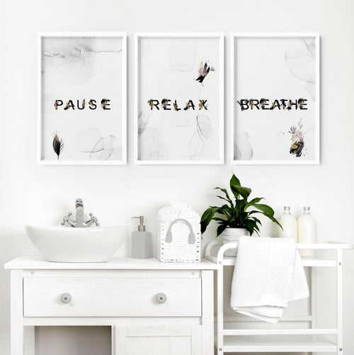 Wall art in bathroom | set of 3 Relaxing art prints