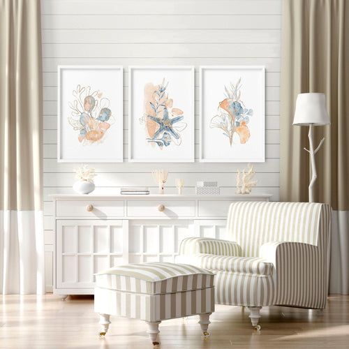 Beach theme decor wall art | Set of 3 wall art prints