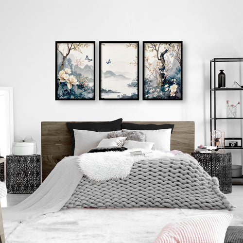 Bedroom Wall Ideas Pictures | Set of 3 Chinoiserie Wall art Prints