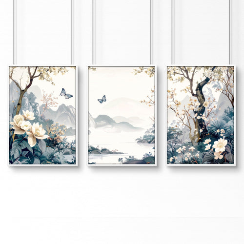 Bedroom Wall Ideas Pictures | Set of 3 Chinoiserie Wall art Prints