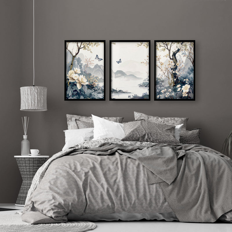 Bedroom Wall Ideas Pictures | Set of 3 Chinoiserie Wall art Prints