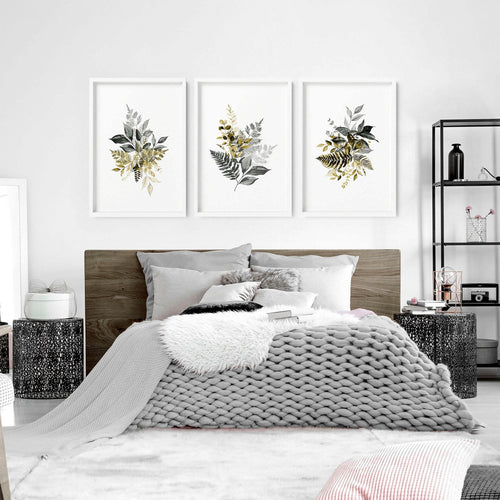 Artwork for Bedroom Walls | Grey Set of 3 Prints