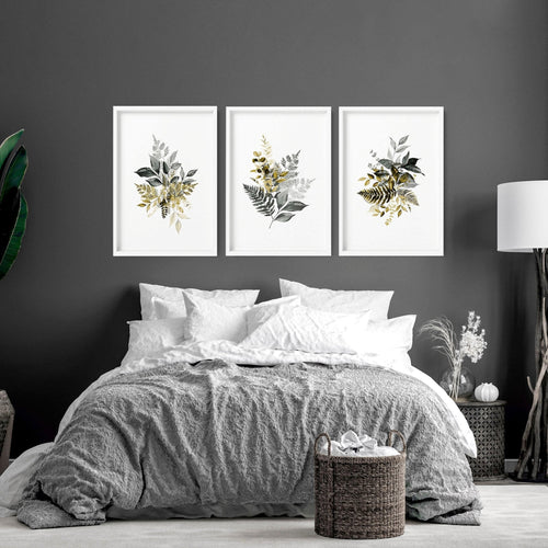 Artwork for Bedroom Walls | Grey Set of 3 Prints