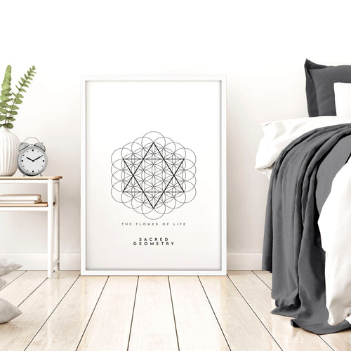 Bedrooms Black And White | Set of 3 Sacred Geometry Wall art Prints