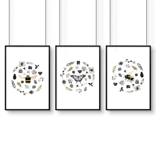 Bee wall hanging | Set of 3 pictures for entryway