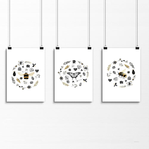 Bee wall hanging | Set of 3 pictures for entryway