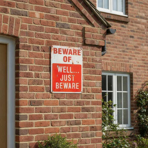 Distressed Effect Beware of Well Just Beware Metal Sign
