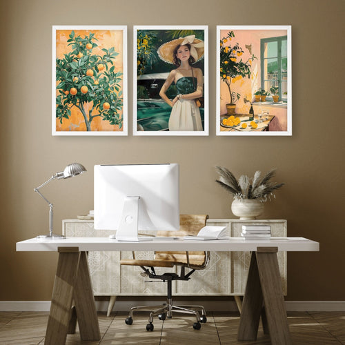 Big Canvas For Home Office | Set of 3 Italian Lifestyle Wall art Prints
