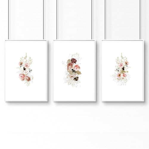 Big wall art for living room | set of 3 Shabby Chic prints