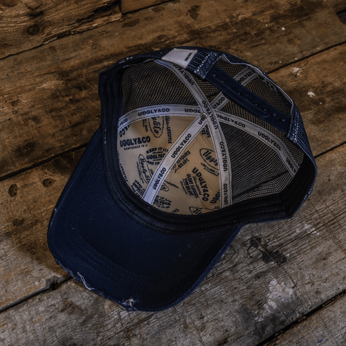 Navy Blue & White Diamond Trucker Hat