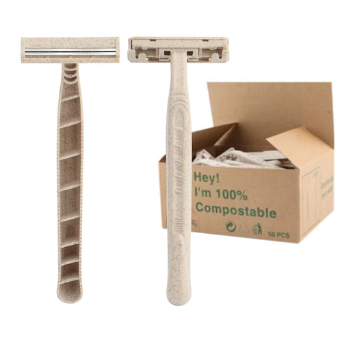 Biodegradable Disposable Razors - Eco Friendly Wheat Straw Blades - 50 Pack