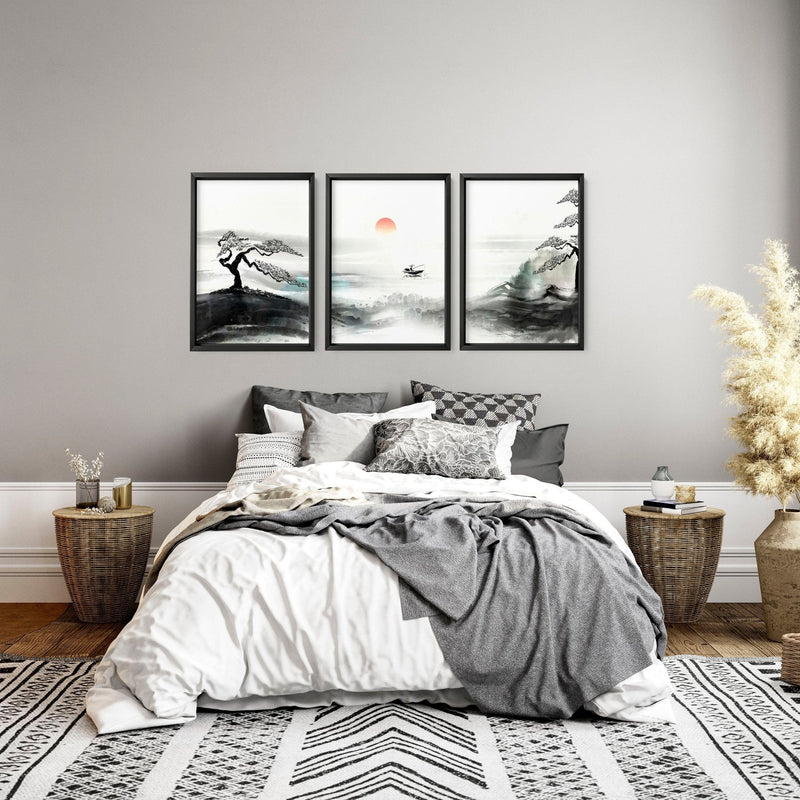 Black and White Japanese Art – Set of 3 Prints