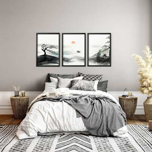 Black and White Japanese Art – Set of 3 Prints