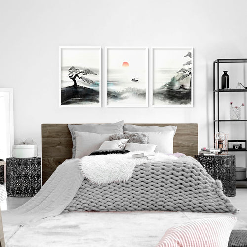 Black and White Japanese Art – Set of 3 Prints