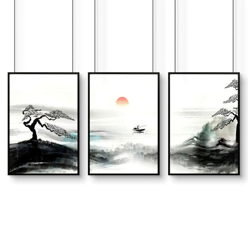 Black and White Japanese Art – Set of 3 Prints