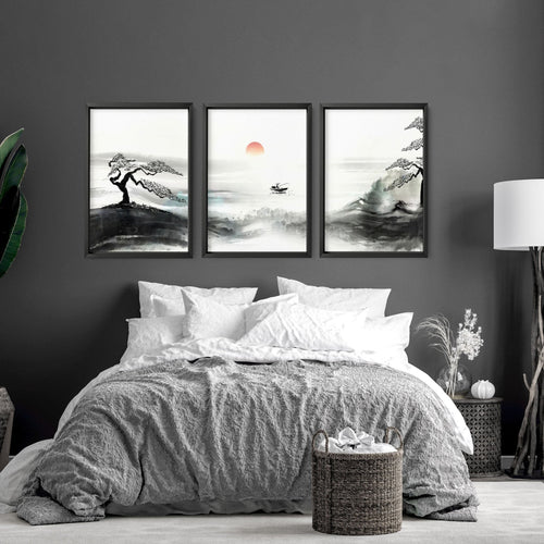 Black and White Japanese Art – Set of 3 Prints