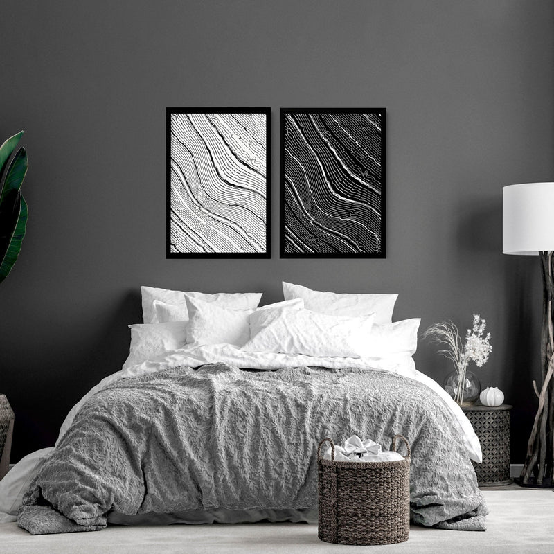 Black & White Wall Decor for Bedroom | Line Art Set of 2