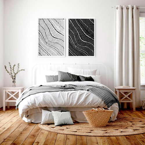 Black & White Wall Decor for Bedroom | Line Art Set of 2