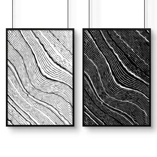 Black & White Wall Decor for Bedroom | Line Art Set of 2