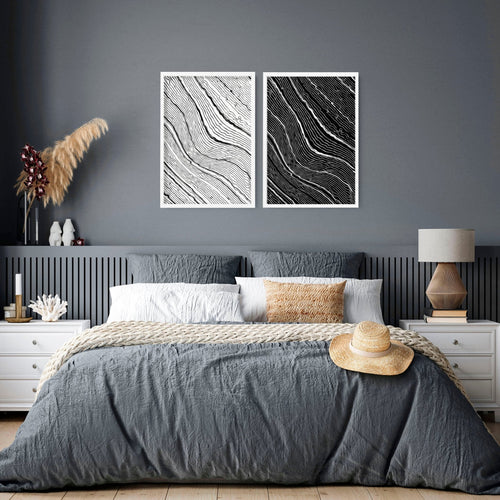 Black & White Wall Decor for Bedroom | Line Art Set of 2