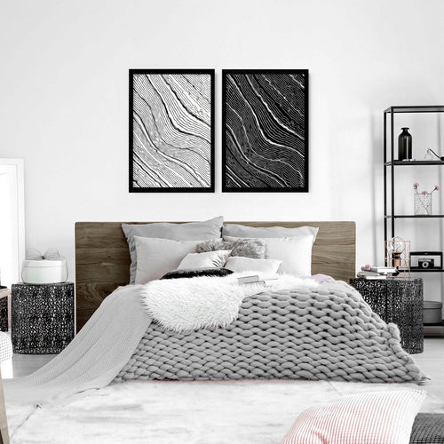 Black & White Wall Decor for Bedroom | Line Art Set of 2