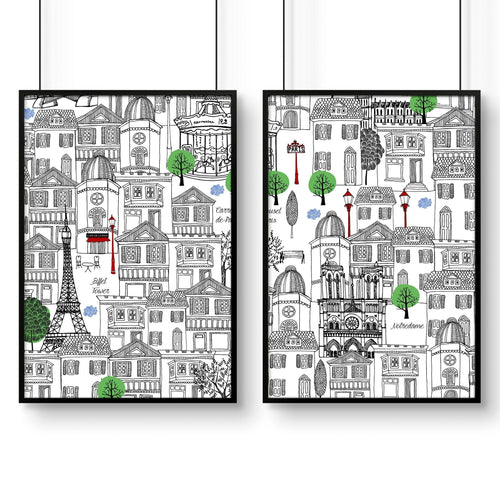 Wall art Paris | Set of 2 travel posters